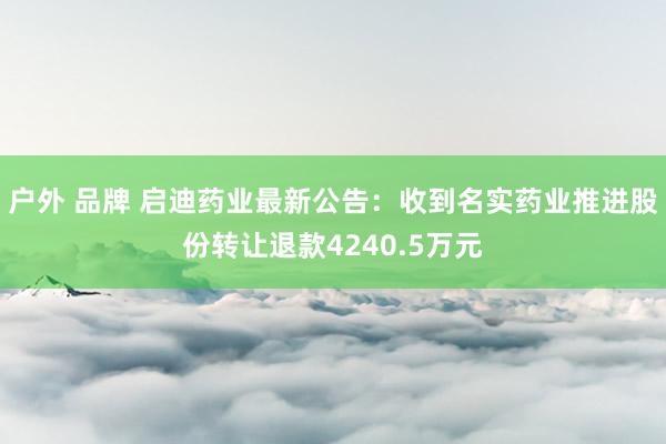 户外 品牌 启迪药业最新公告：收到名实药业推进股份转让退款4240.5万元