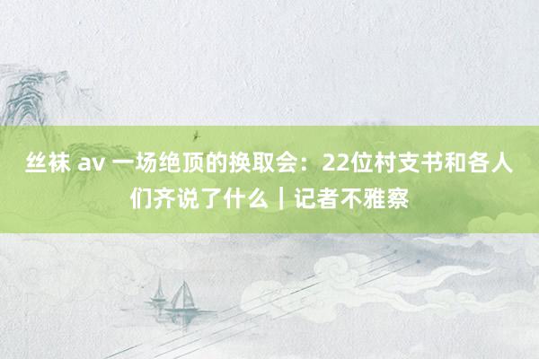 丝袜 av 一场绝顶的换取会：22位村支书和各人们齐说了什么｜记者不雅察