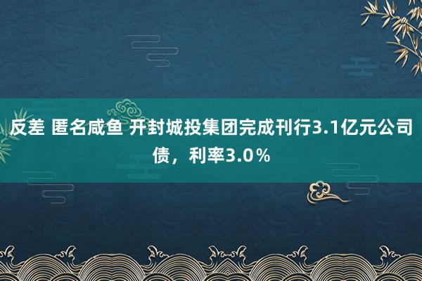 反差 匿名咸鱼 开封城投集团完成刊行3.1亿元公司债，利率3.0％