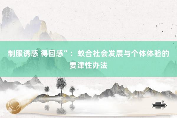 制服诱惑 得回感”：蚁合社会发展与个体体验的要津性办法